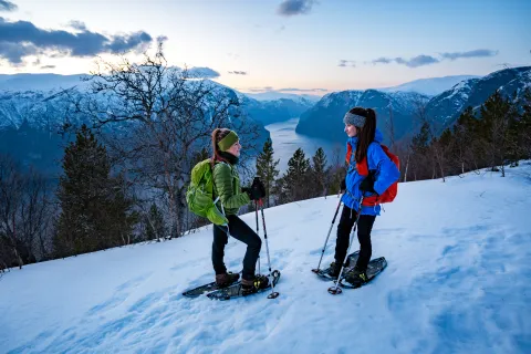 Snowshoeing by Stegastein viewpoint