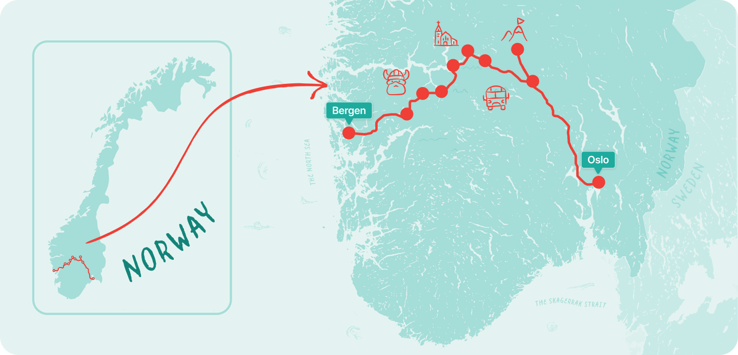 Map showing the route in Norway