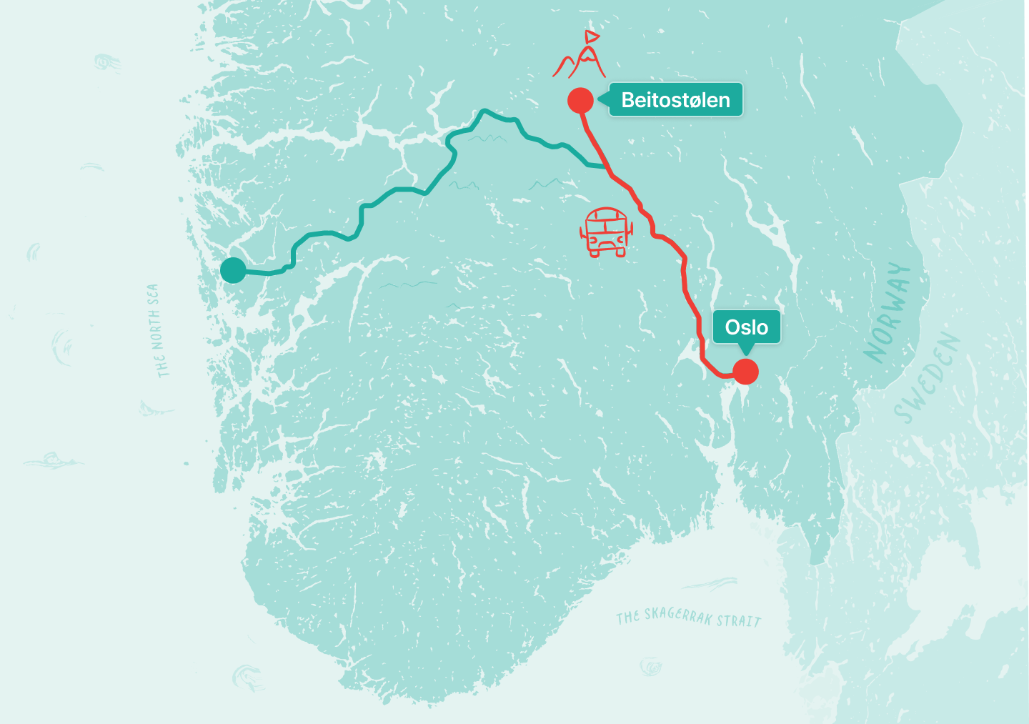 Map showing the route