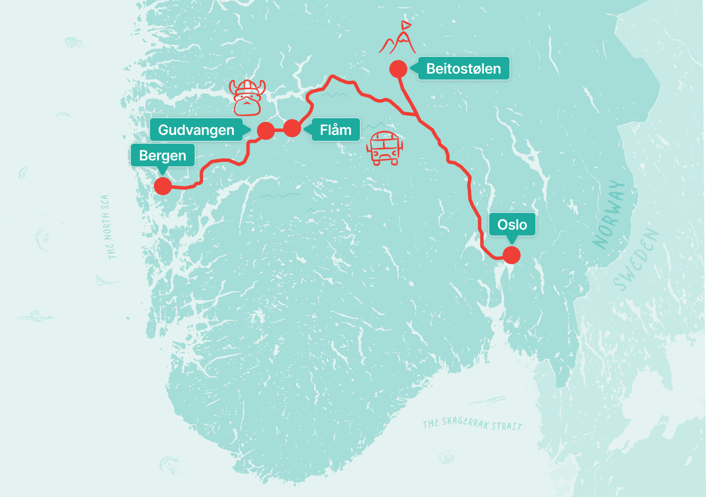 Map showing the route