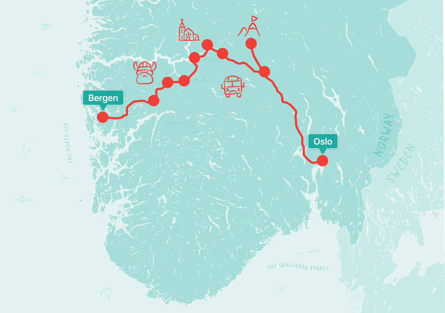 Map showing the route